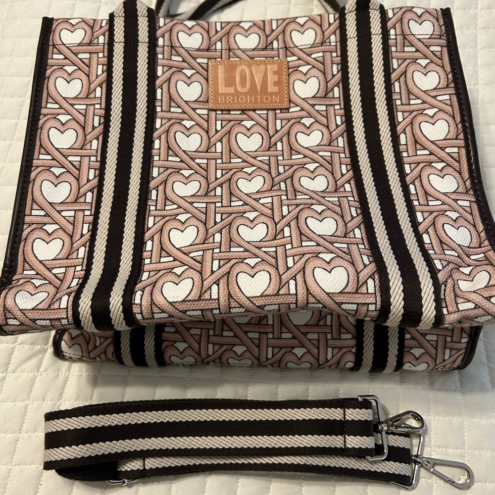 Brighton Love Tote with Heart Pattern in Tan and Brown